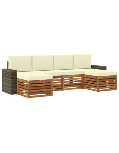 Set divani 6 pcs Naturale e Crema Legno di Acacia Massello 2