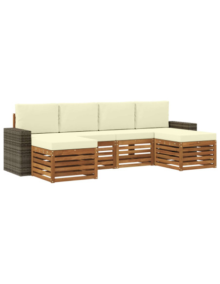 Set divani 6 pcs Naturale e Crema Legno di Acacia Massello