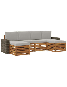 Set divani con cuscino 6 pcs Naturale e Grigio Chiaro 2