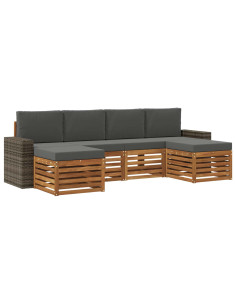 Set divani 6 pcs Naturale e Antracite Legno di Acacia Massello 2