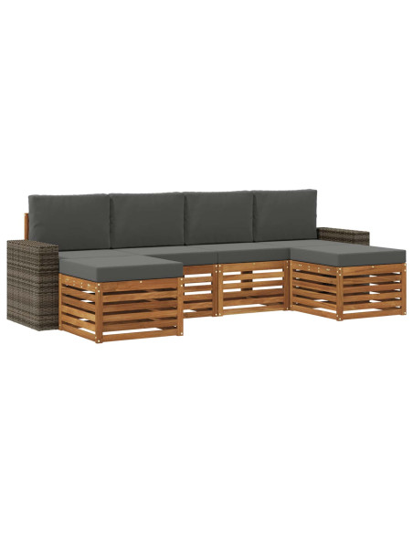 Set divani 6 pcs Naturale e Antracite Legno di Acacia Massello