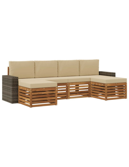 Set divani 6 pcs Naturale e Beige Legno di Acacia Massello