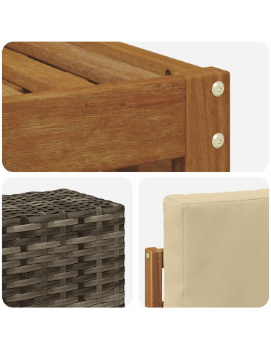 Set divani 6 pcs Naturale e Beige Legno di Acacia Massello