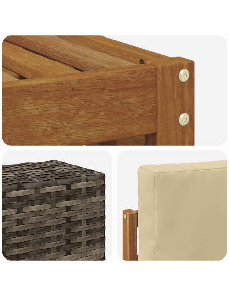 Set divani 6 pcs Naturale e Beige Legno di Acacia Massello