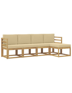Set di divani da esterno con cuscino 5 pcs Bianco e Beige 2