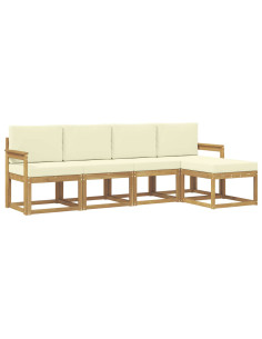 Set di divani da esterno con cuscino 5 pcs Bianco e Crema 2