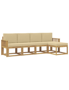 Set di divani da esterno con cuscino 5 pcs Bianco e Beige 2