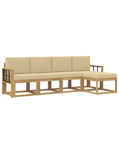 Set di divani da esterno con cuscino 5 pcs Bianco e Beige