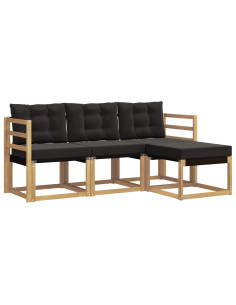 Set di divani da esterno con cuscino 4 pcs Bianco e Nero 2