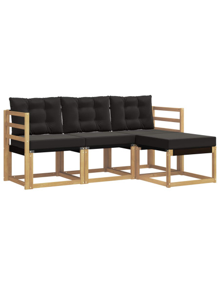 Set di divani da esterno con cuscino 4 pcs Bianco e Nero