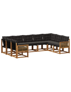 Set di divani da esterno con cuscino 9 pcs Naturale e Nero 2