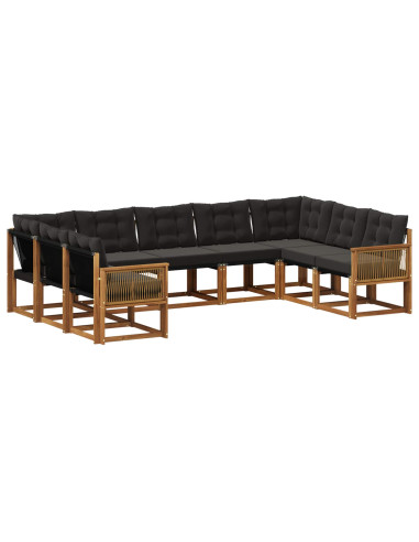 Set di divani da esterno con cuscino 9 pcs Naturale e Nero