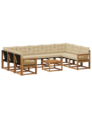 Set di divani da esterno con cuscino 10 pcs Naturale e Beige