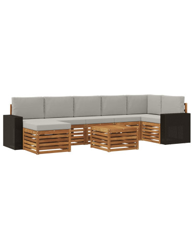 Set di divani da esterno 8 pcs Naturale e Grigio Chiaro