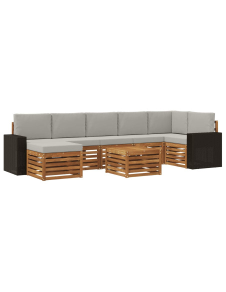 Set di divani da esterno 8 pcs Naturale e Grigio Chiaro