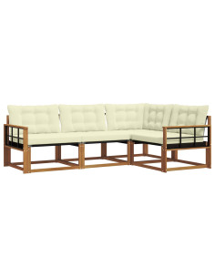 Set di divani da esterno con cuscino 4 pcs Naturale e Crema 2
