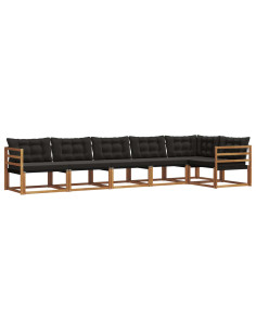 Set di divani da esterno con cuscino 6 pcs Naturale e Nero 2