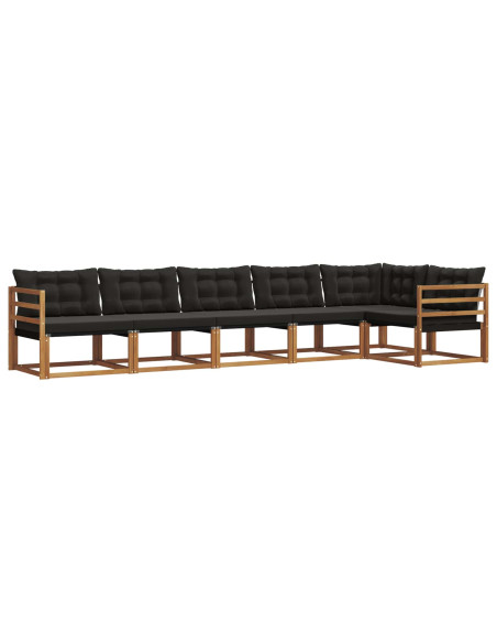 Set di divani da esterno con cuscino 6 pcs Naturale e Nero