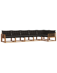 Set di divani da esterno con cuscino 6 pcs Naturale e Nero 2