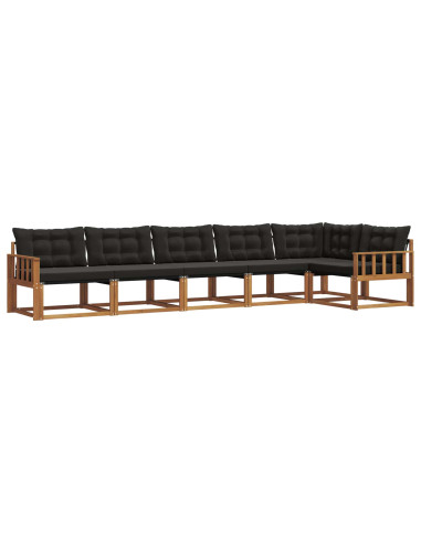 Set di divani da esterno con cuscino 6 pcs Naturale e Nero
