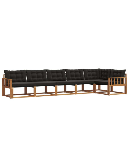 Set di divani da esterno con cuscino 6 pcs Naturale e Nero