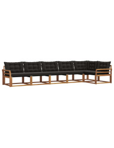 Set di divani da esterno con cuscino 6 pcs Naturale e Nero 2