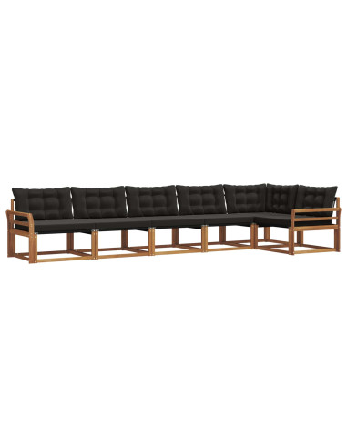 Set di divani da esterno con cuscino 6 pcs Naturale e Nero