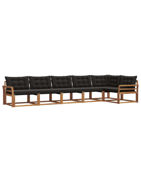 Set di divani da esterno con cuscino 6 pcs Naturale e Nero