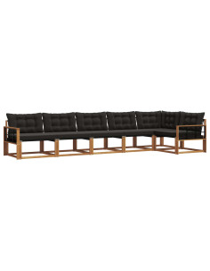Set di divani da esterno con cuscino 6 pcs Naturale e Nero 2
