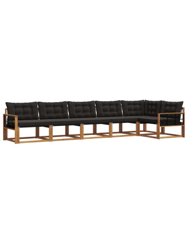 Set di divani da esterno con cuscino 6 pcs Naturale e Nero