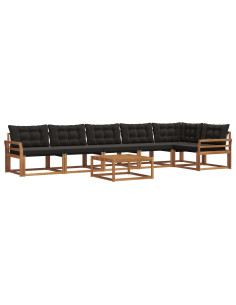Set di divani da esterno con cuscino 7 pcs Naturale e Nero 2
