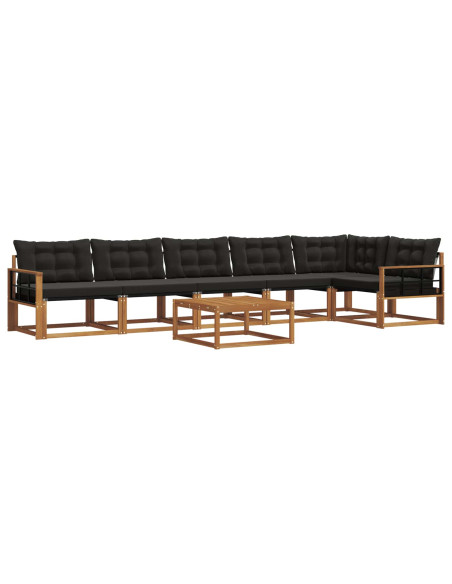 Set di divani da esterno con cuscino 7 pcs Naturale e Nero