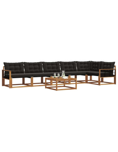 Set di divani da esterno con cuscino 7 pcs Naturale e Nero