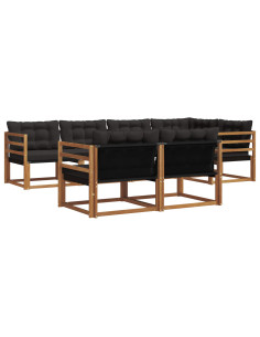 Set di divani da esterno con cuscino 7 pcs Naturale e Nero 2