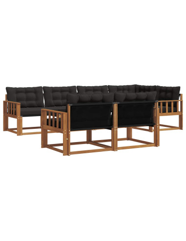 Set di divani da esterno con cuscino 7 pcs Naturale e Nero