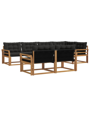 Set di divani da esterno con cuscino 7 pcs Naturale e Nero