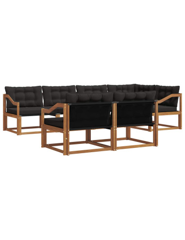 Set di divani da esterno con cuscino 7 pcs Naturale e Nero