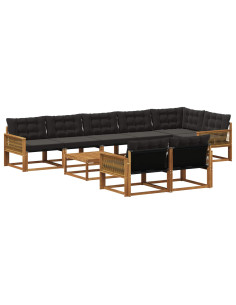 Set di divani da esterno con cuscino 9 pcs Naturale e Nero 2