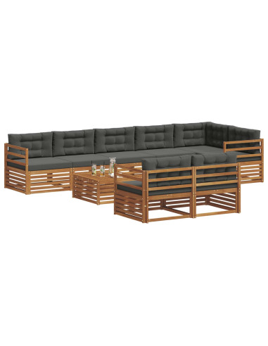 Set di divani da esterno con cuscino 9 pcs Naturale e Antracite
