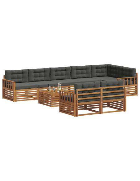 Set di divani da esterno con cuscino 9 pcs Naturale e Antracite