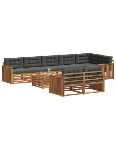 Set di divani da esterno con cuscino 9 pcs Naturale e Antracite