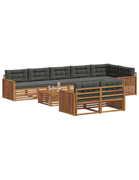 Set di divani da esterno con cuscino 9 pcs Naturale e Antracite
