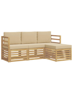 Set di divani da esterno 4 pcs Bianco e Beige Poliestere 2