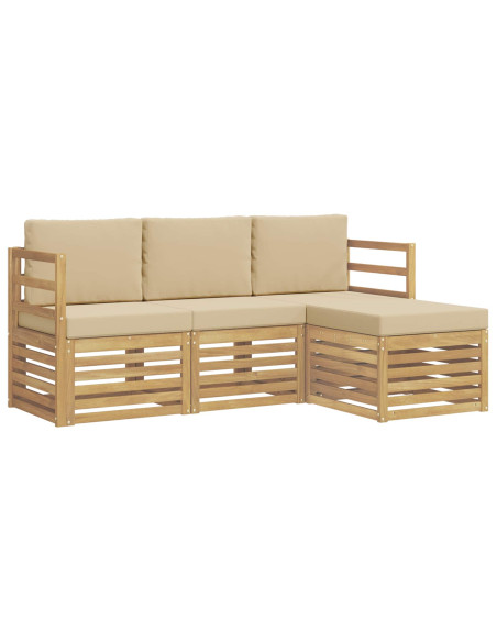 Set di divani da esterno 4 pcs Bianco e Beige Poliestere