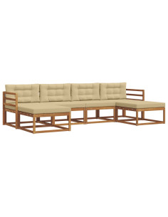 Set di divani da esterno con cuscino 6 pcs Naturale e Beige 2