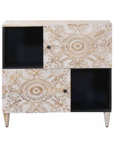 Credenza Bianco 80 x 33,5 x 75 cm Legno di mango massello