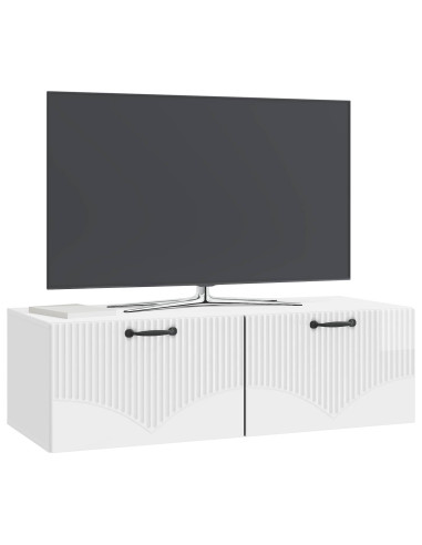 Mobile Porta TV da Muro Bianco Lucido 98 x 41 x 30 cm