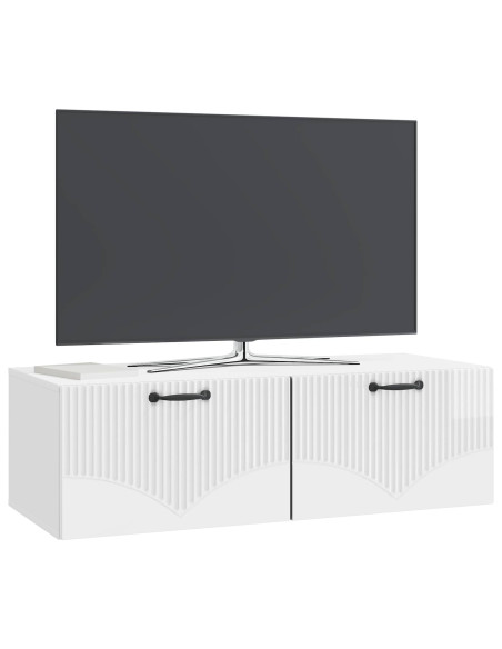 Mobile Porta TV da Muro Bianco Lucido 98 x 41 x 30 cm
