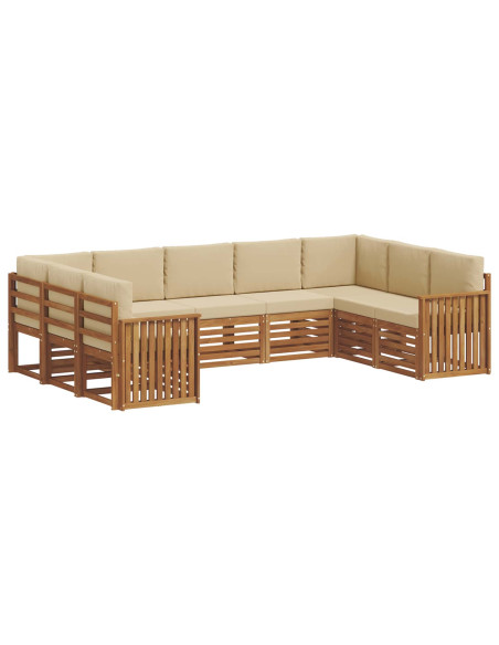 Set divani 9 pcs Naturale e Beige Legno di Acacia Massello