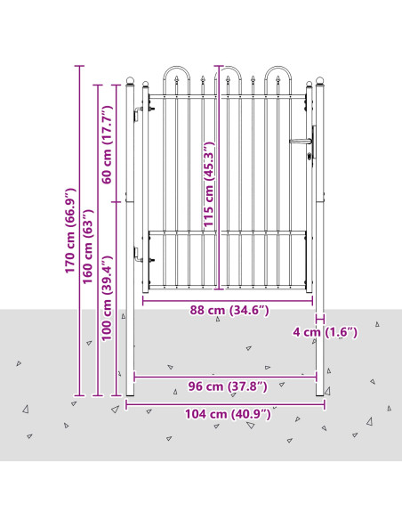 Cancello per recinzione HORST 100 x 125 cm Metallo Nero